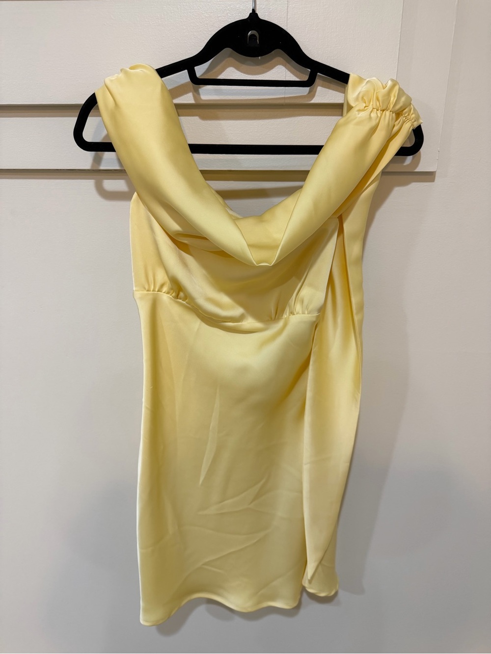 Beginning Boutique Pale Yellow One-Shoulder Satin Midi Dress
